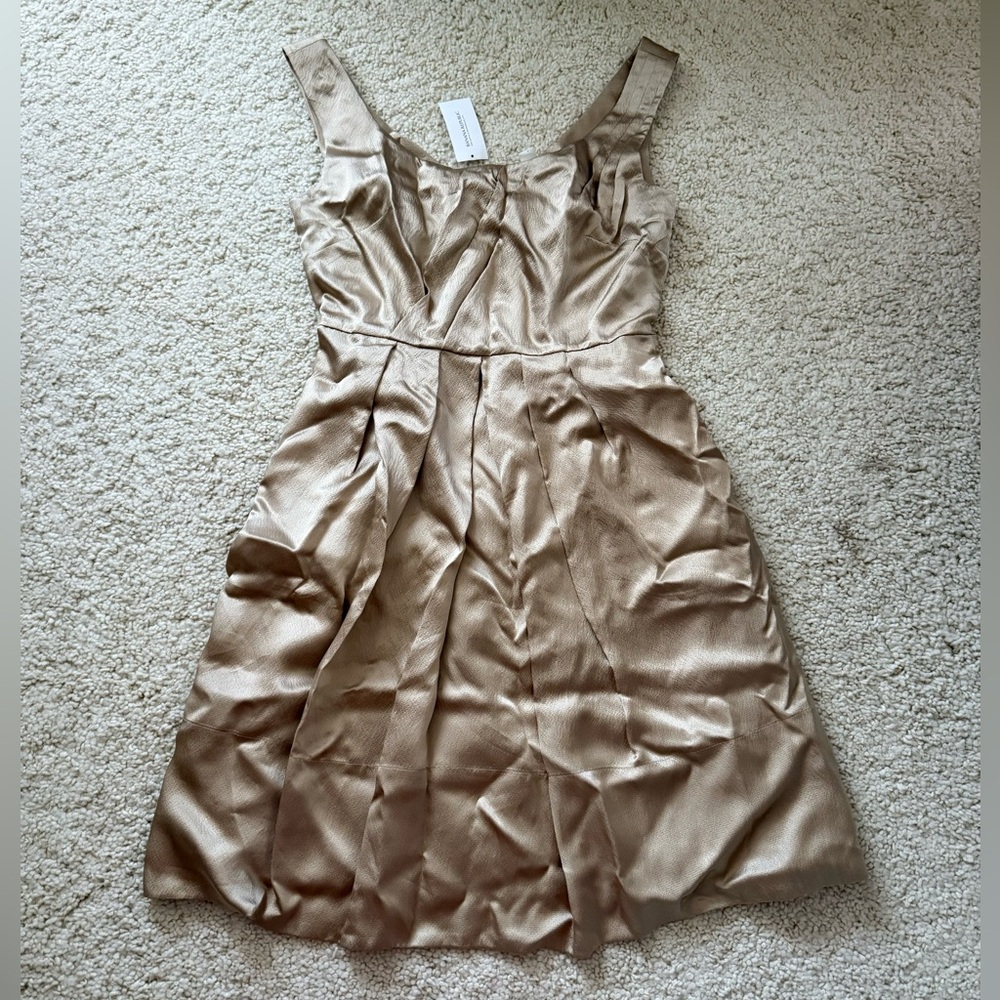 New Banana Republic dress silk charmeuse champagne gold a line straps pockets 4